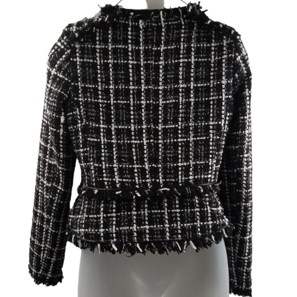 Walter Baker Women's Frayed Hem Tweed Blazer Metallic Threads Gold Button XS - Picture 3 of 9